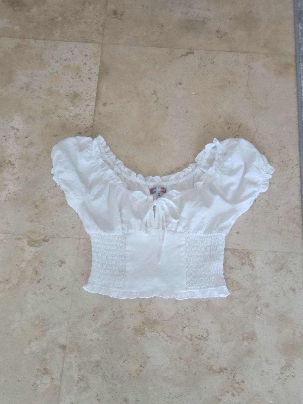 Urban Outfitters White Smocked Tie-Front Crop Top